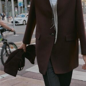 ZARA x MANTECO Italian Fabric Collarless Long Coat Large Sold Out Everywhere